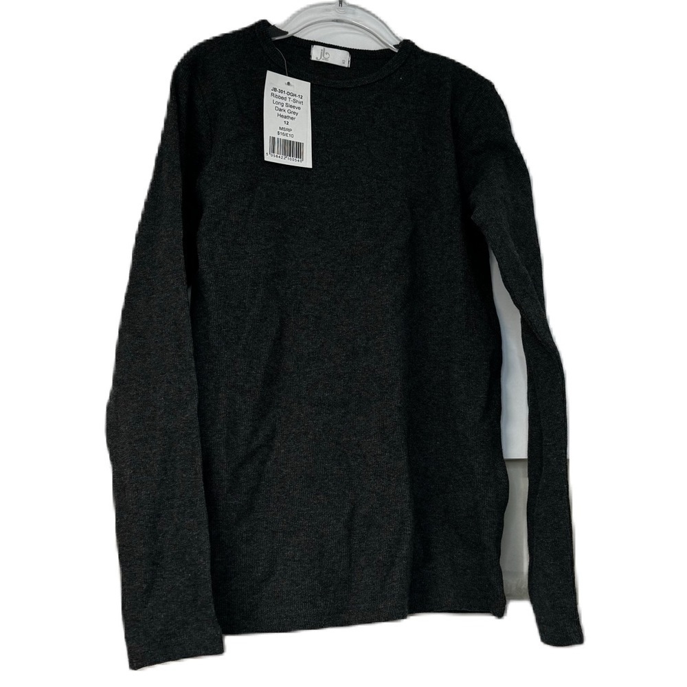 JB London Girls NWT Ribbed tshirt long sleeve dark grey heather 12 casual fun